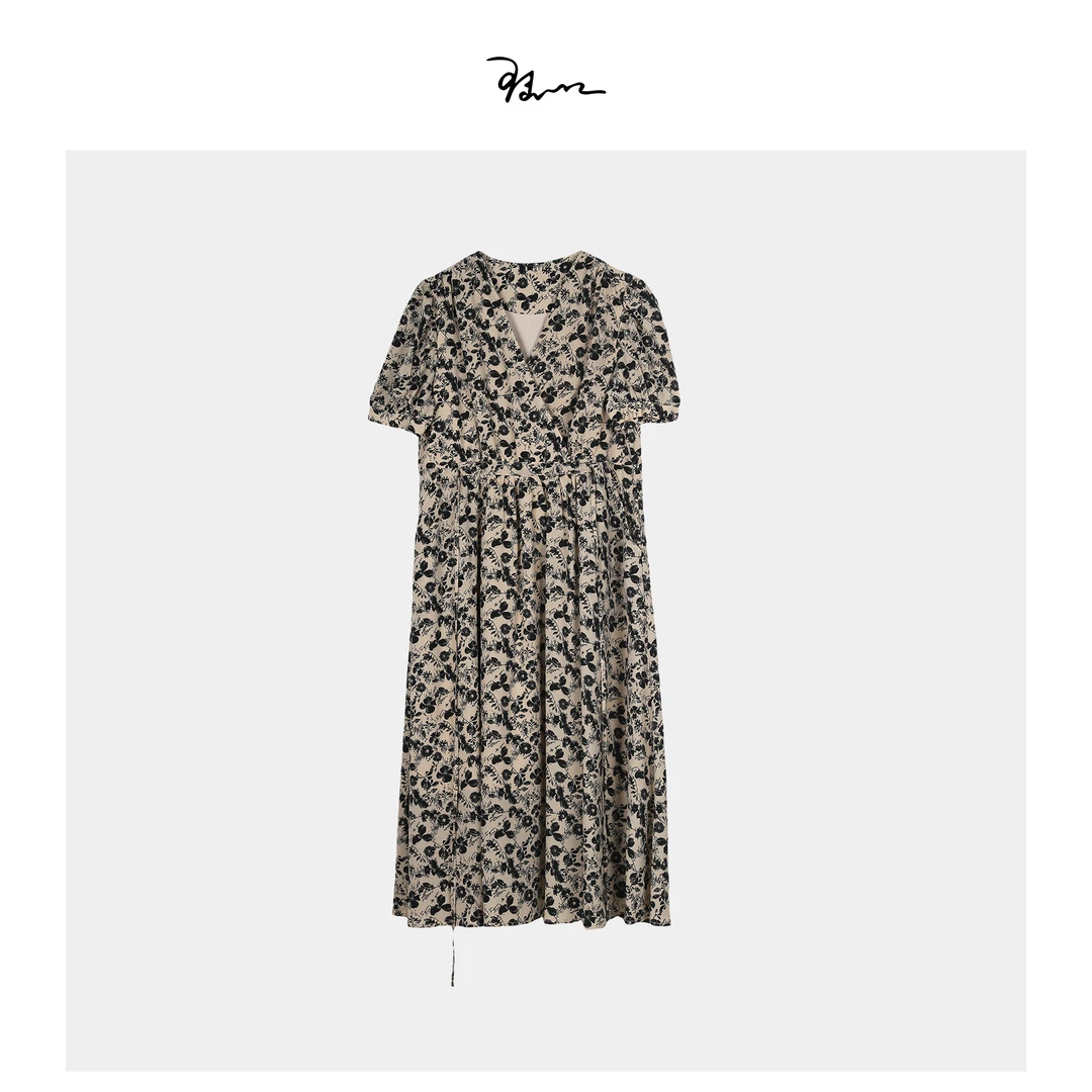 陆一口法式定制印花连衣裙