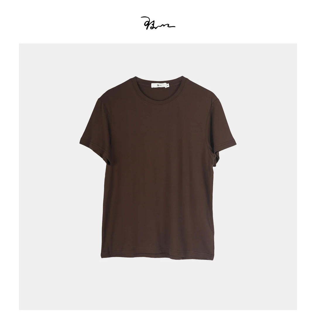 【太妃】 陆一口女装定织定染咖色调正肩纯棉短袖t恤女