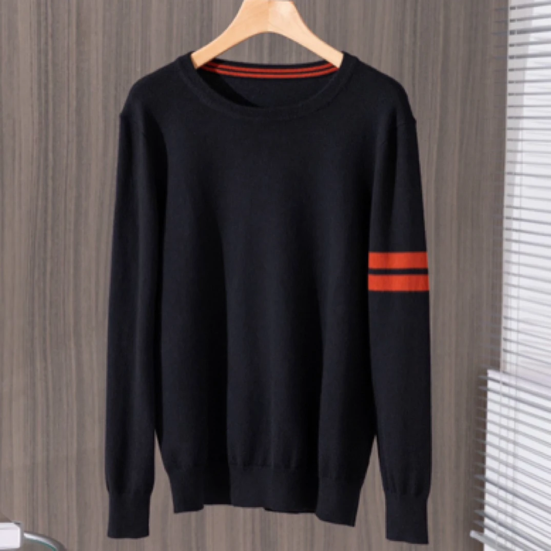 Z*家高奢桑蚕丝羊毛混纺男士经典秋冬百搭圆领针织长袖羊毛衫3001