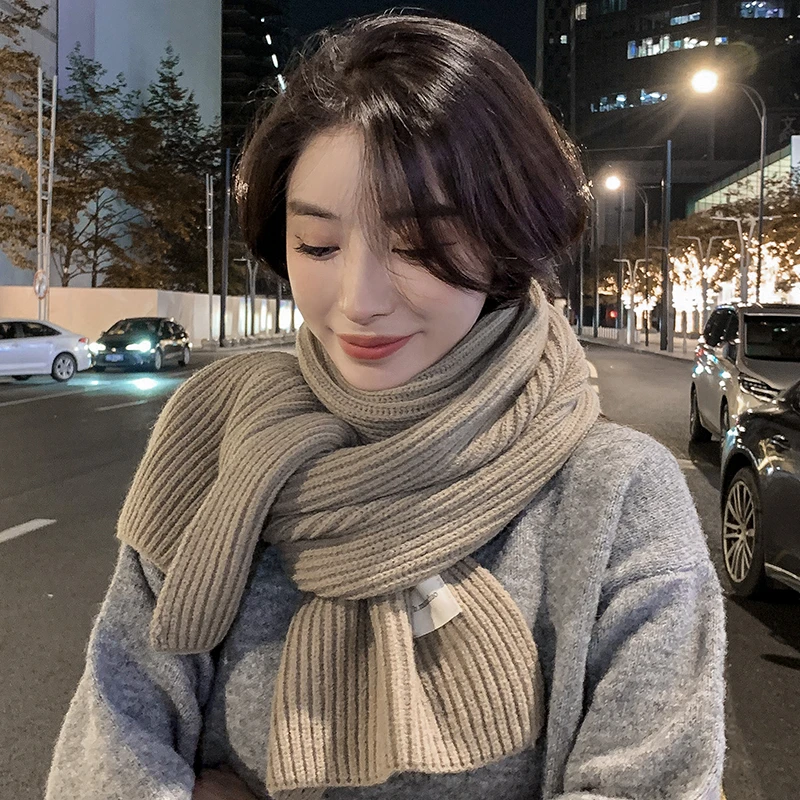 百搭韩版针织毛线红色围巾女2023新款冬季高级感保暖情侣围脖学生