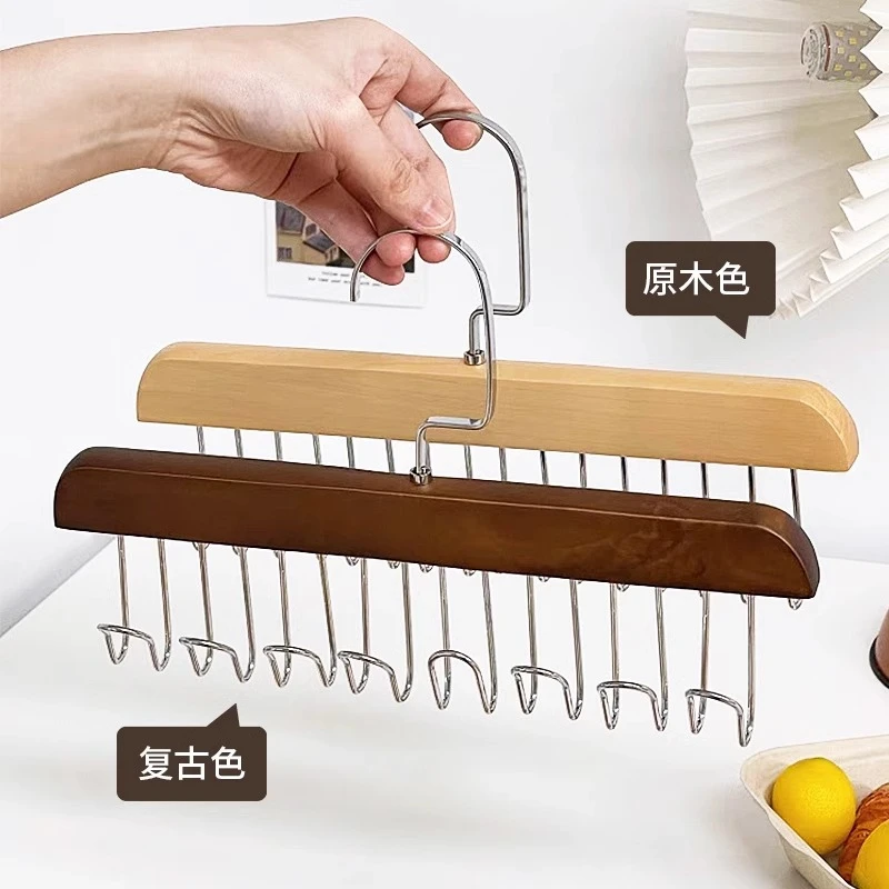 家用多功能架子挂钩衣架木质吊带衣架波浪晾挂衣内衣内裤收纳神器