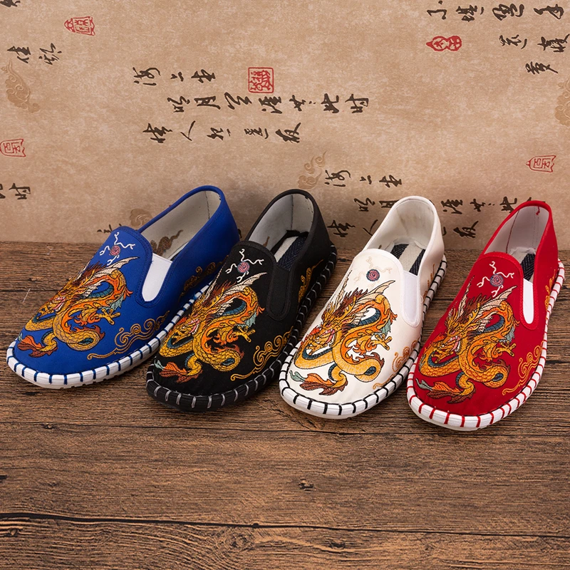 老北京一脚蹬布鞋国潮脸谱刺绣百搭时尚民族风西山手工男士潮鞋