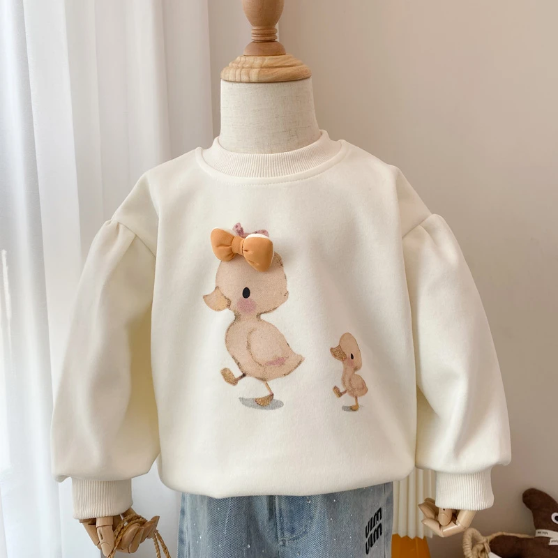 女童长袖秋季新款儿童韩版卡通立体蝴蝶结卫衣女宝宝洋气外穿上衣