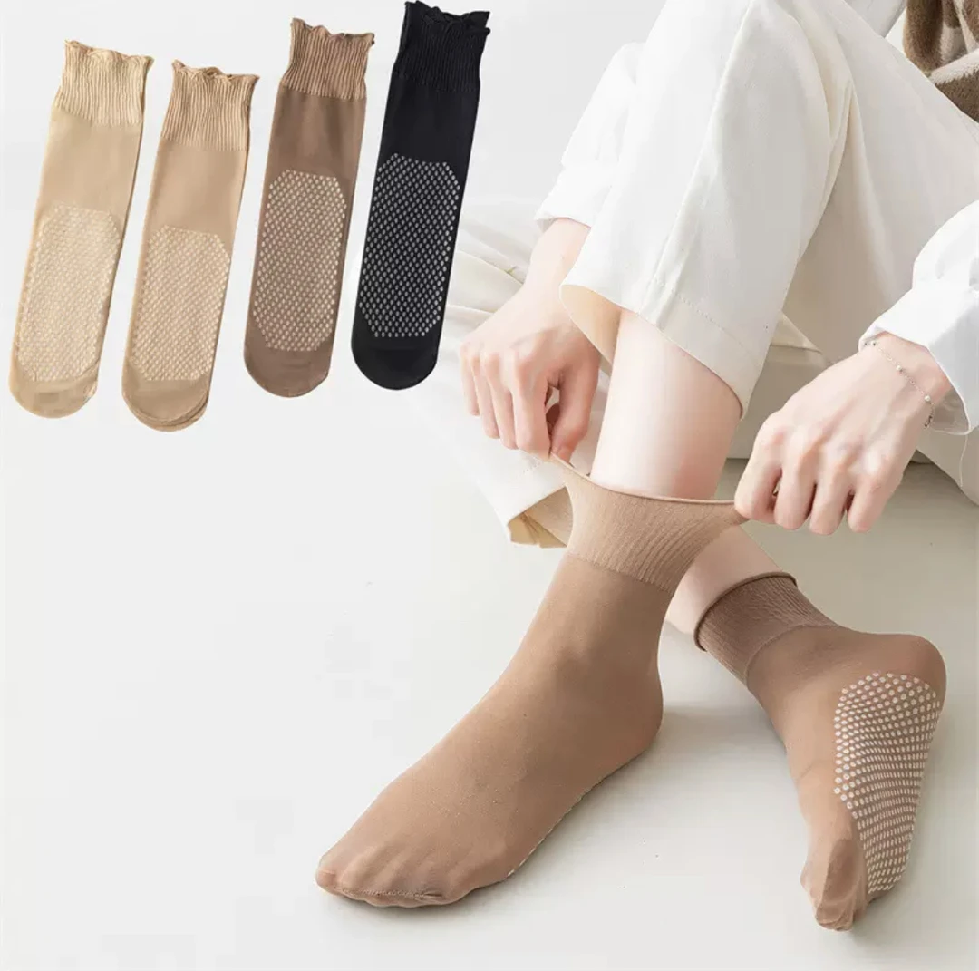 老年人孕妇月子不勒腿夏季薄款荷叶边防勾丝中筒无痕松口短袜丝袜