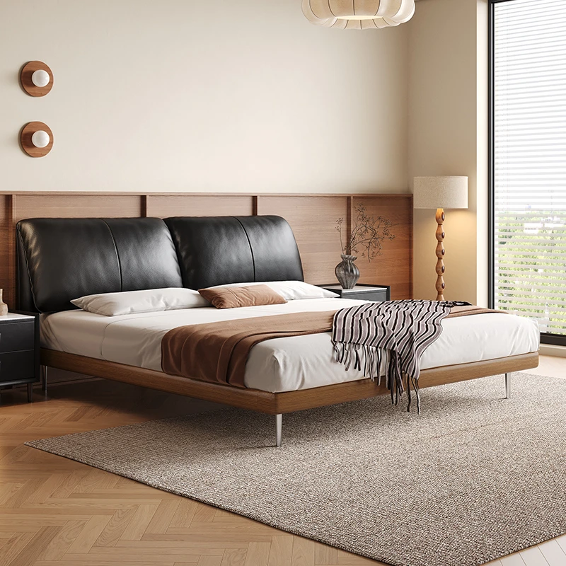 大象耳朵床真皮床风1.8米简约主卧意式极简复古风双人床婚床