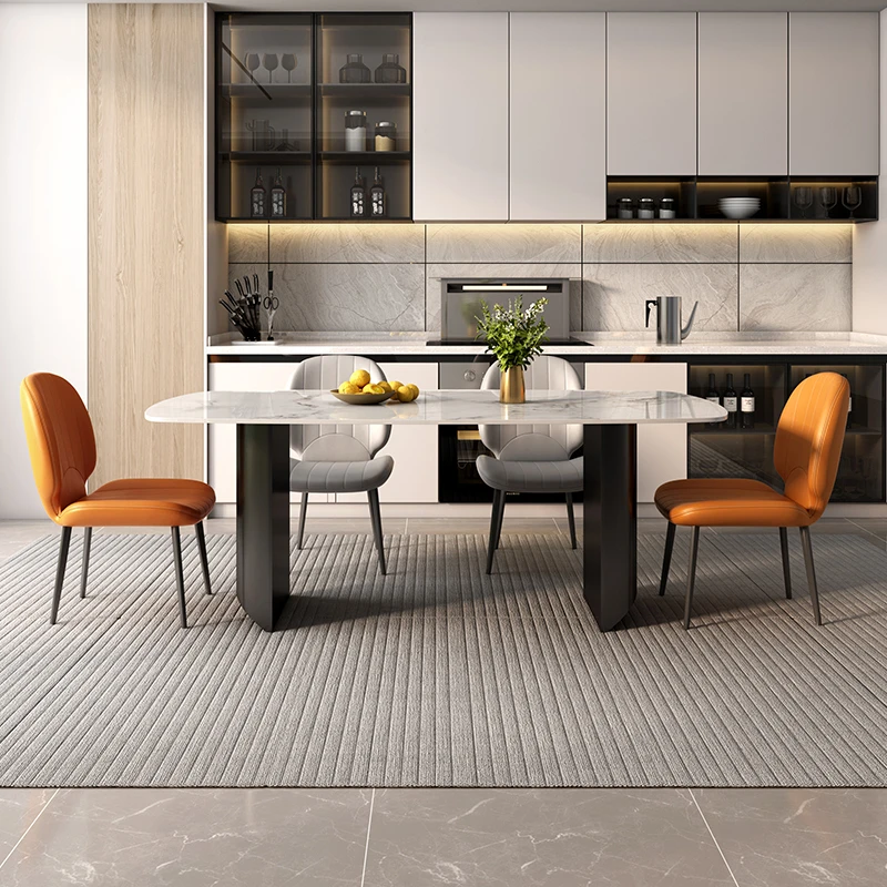 意式轻奢简单岩板餐桌现代简约轻奢小户型长方形餐桌椅组合801