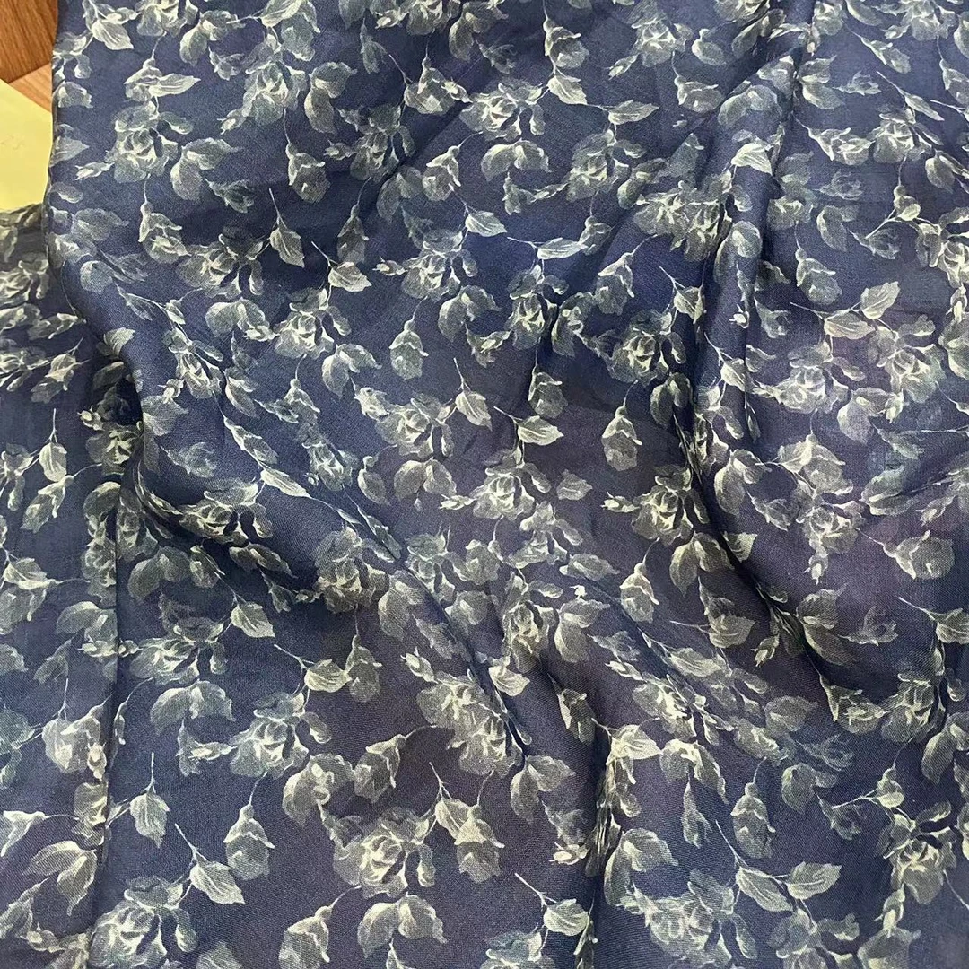 纯苎麻新款墨上花开轻薄透气服装面料30810