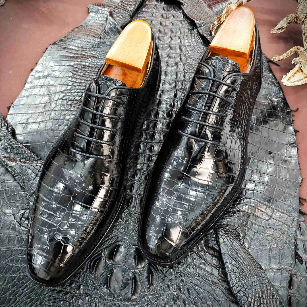 1鳄鱼皮正装皮鞋真皮大底固特异商务保真婚宴男士黑色鞋高端