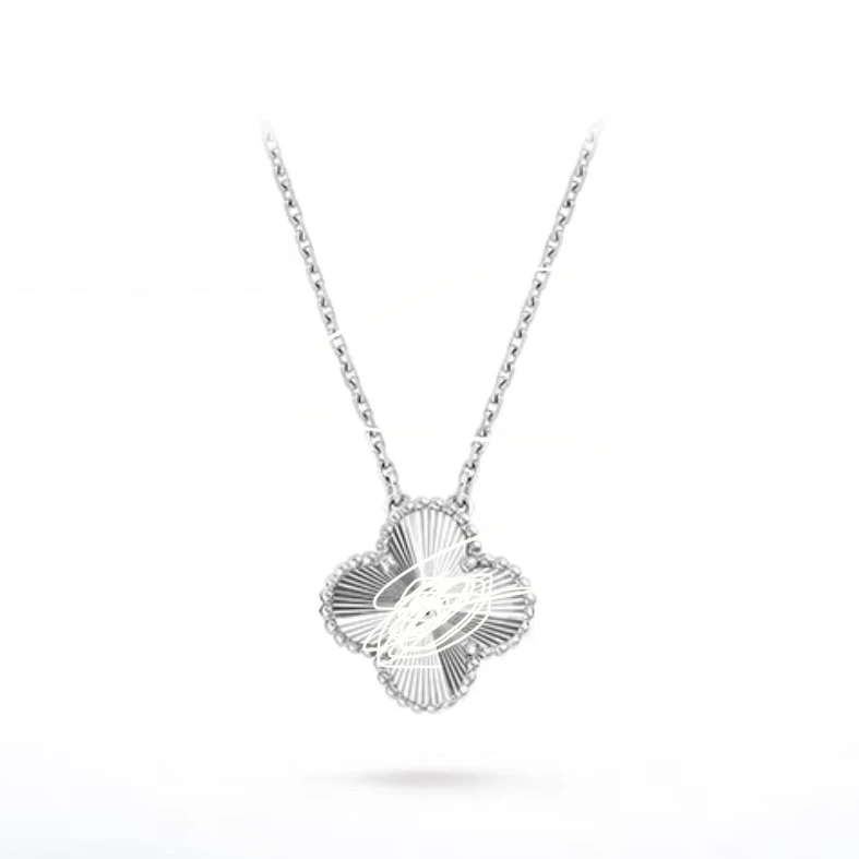 坠链均925银 镭射四叶草项链