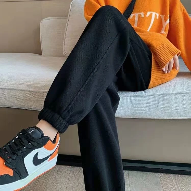 黑色运动裤女宽松束脚2023秋季哈伦裤百搭显瘦九分加绒休闲卫裤子