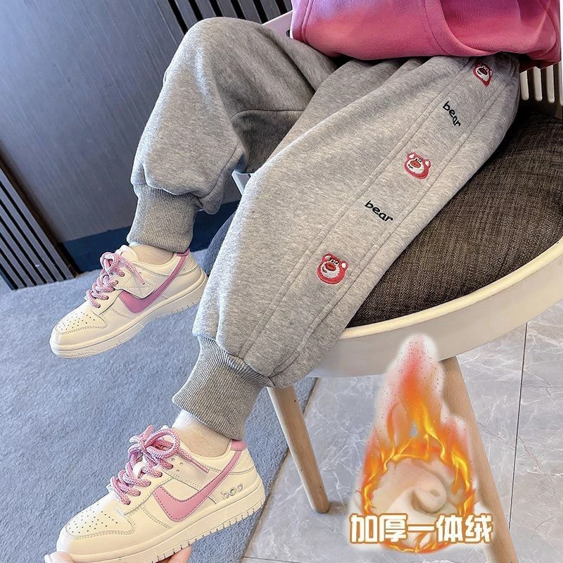 女童运动裤秋冬新款儿童加绒加厚外穿卫裤大中小童宽松一体绒裤子