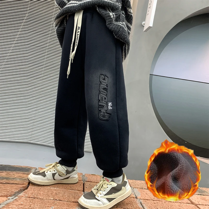 牛仔裤加绒男童裤子牛仔裤2024冬季新款中大童宽松保暖弹力休闲裤