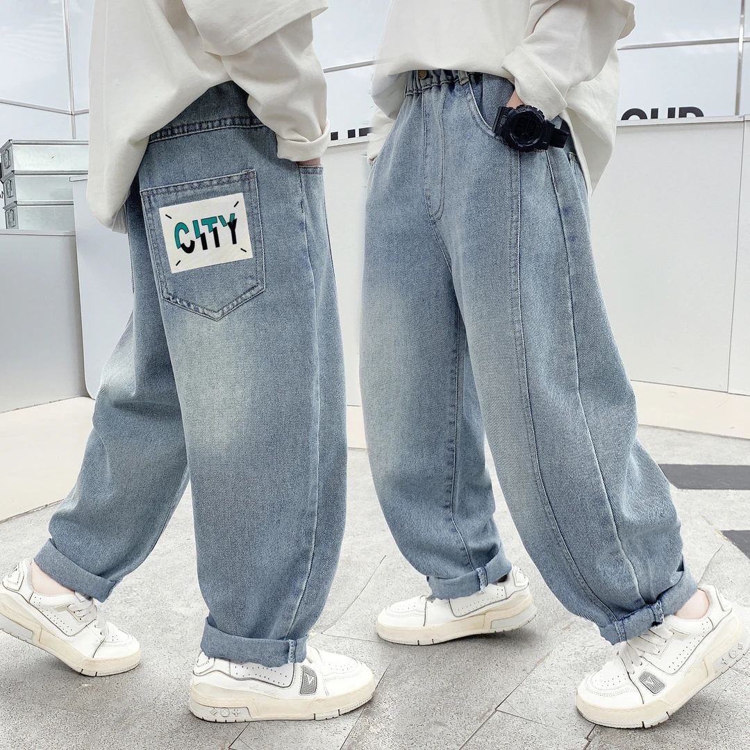 儿童牛仔裤夏季新款2024中大童宽松休闲洋气男女孩长裤超软薄款