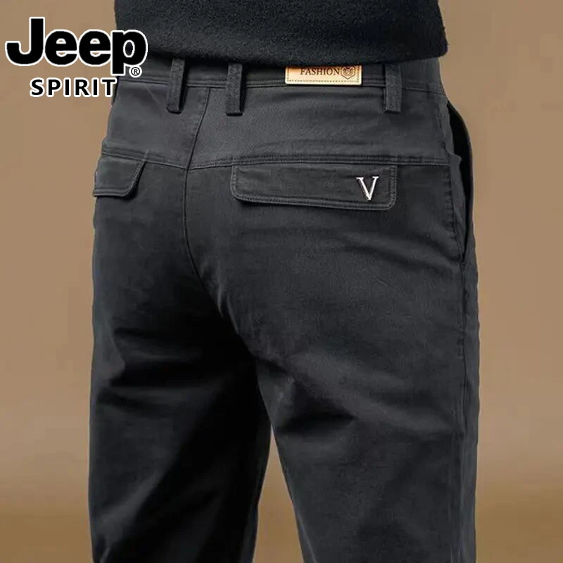 jeep吉普高端秋冬新款商务黑色休闲裤男直筒宽松弹力男士西装长裤