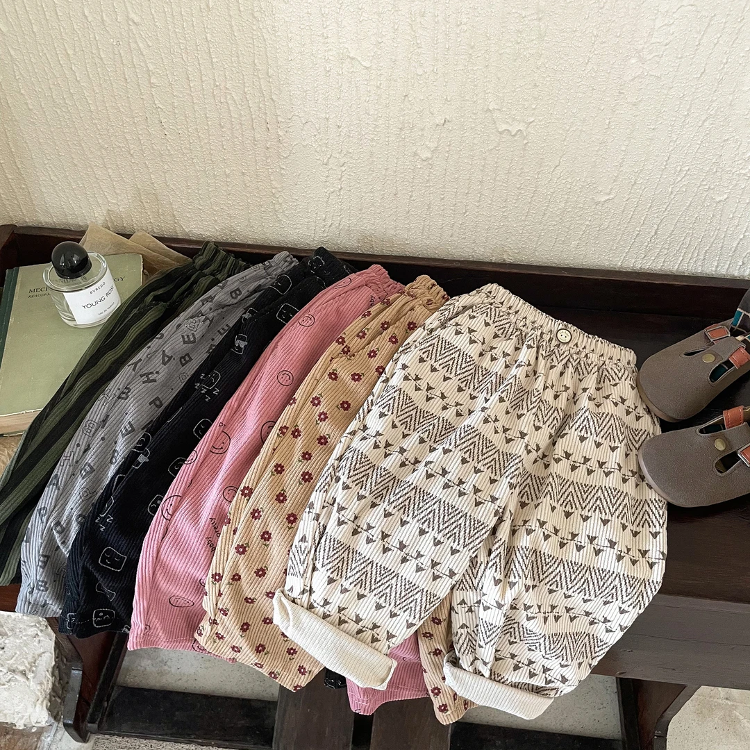 春秋儿童裤子男女童灯芯绒长裤韩版宝宝哈伦裤萝卜裤童裤休闲裤