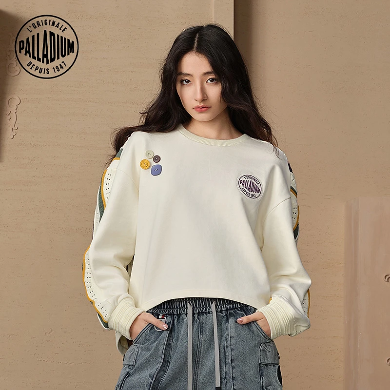 【扣子系列】帕拉丁春季女款上装休闲宽松时尚潮流圆领卫衣1910332