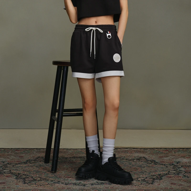 【PALLADIUM帕拉丁】休闲裤松紧系带刺绣拼接时尚针织短裤198224