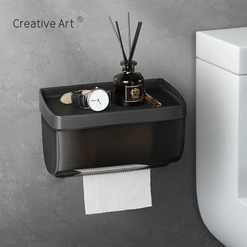 creativeart纸巾盒挂壁式抽纸盒卷纸卫生间大号厕纸盒免打孔厕所