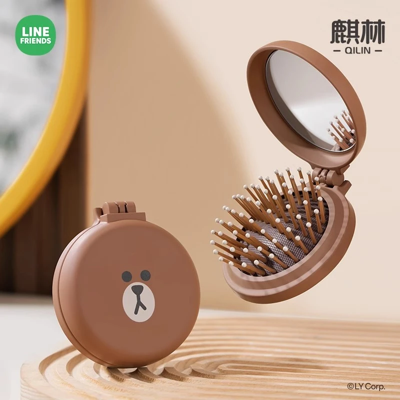 布朗熊折叠气囊气垫梳女士专用小梳子带镜子随身便捷迷你按摩梳子
