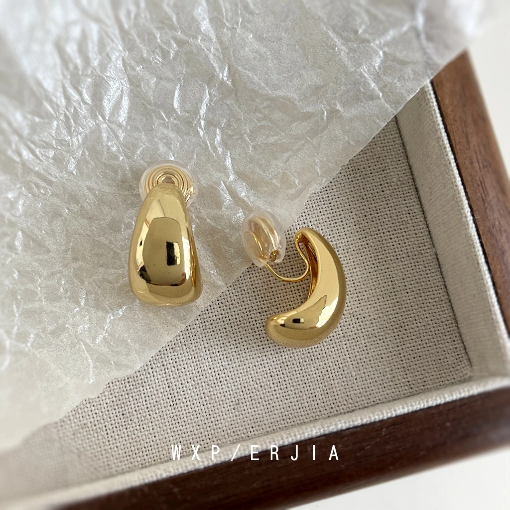 铜合金耳饰 通勤百搭蚊香盘耳夹高级感轻奢水滴形气质小众无耳洞