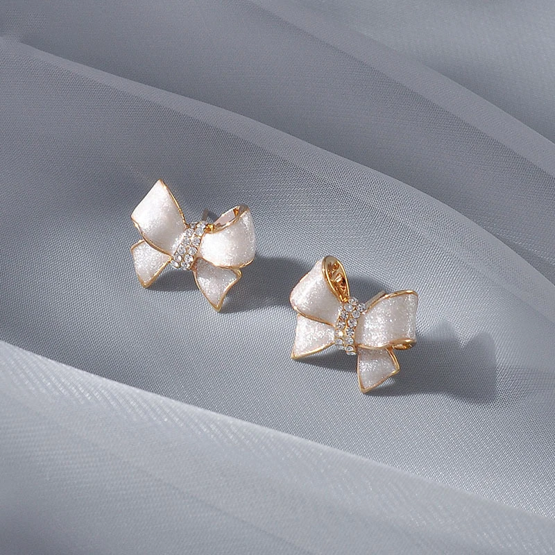 蝴蝶结耳环女2023年新款潮简约小巧纯银耳环高级感气质耳饰百搭