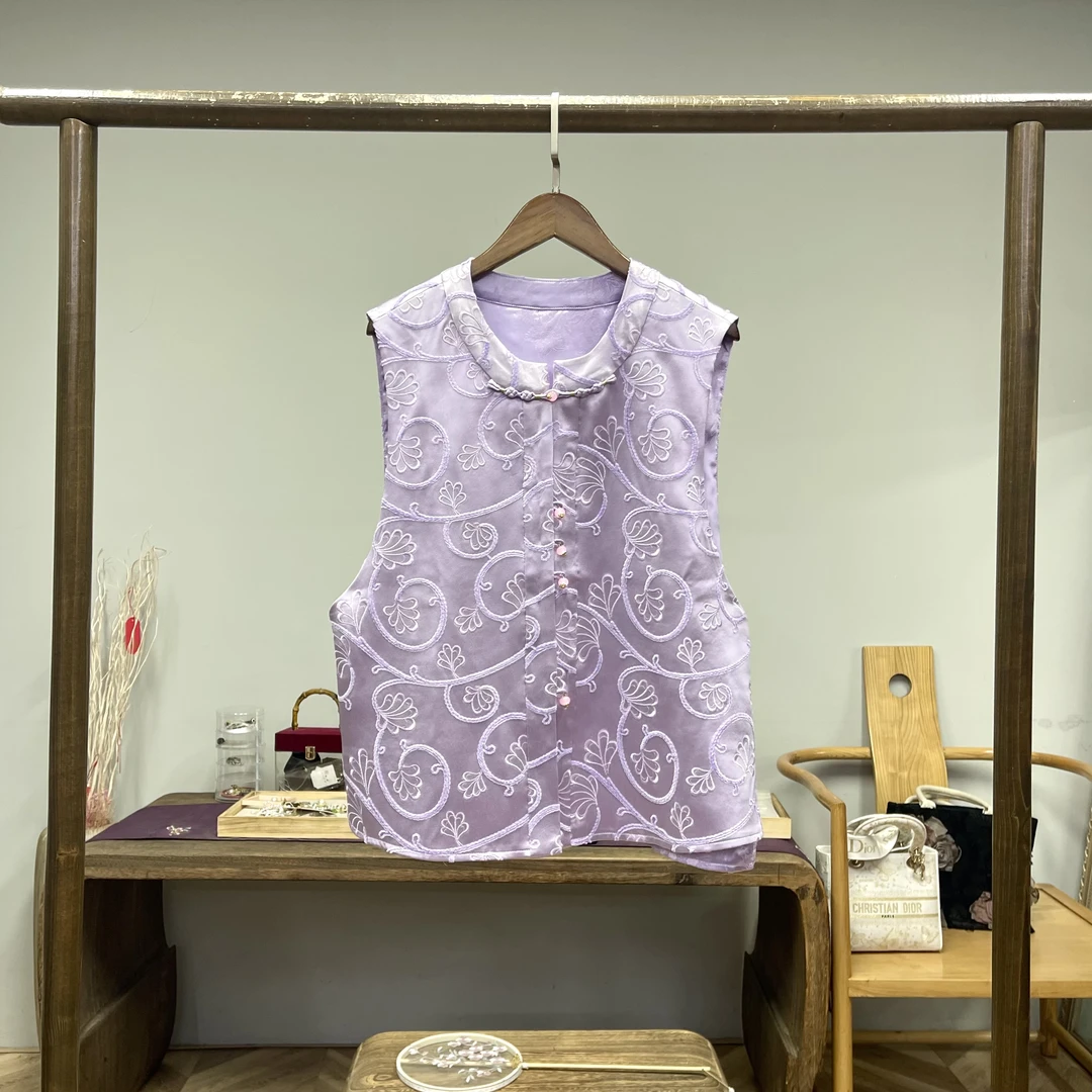 浪漫卷草紫！重磅醋酸浮雕植绒刺绣新中式清凉马甲！GZ3983