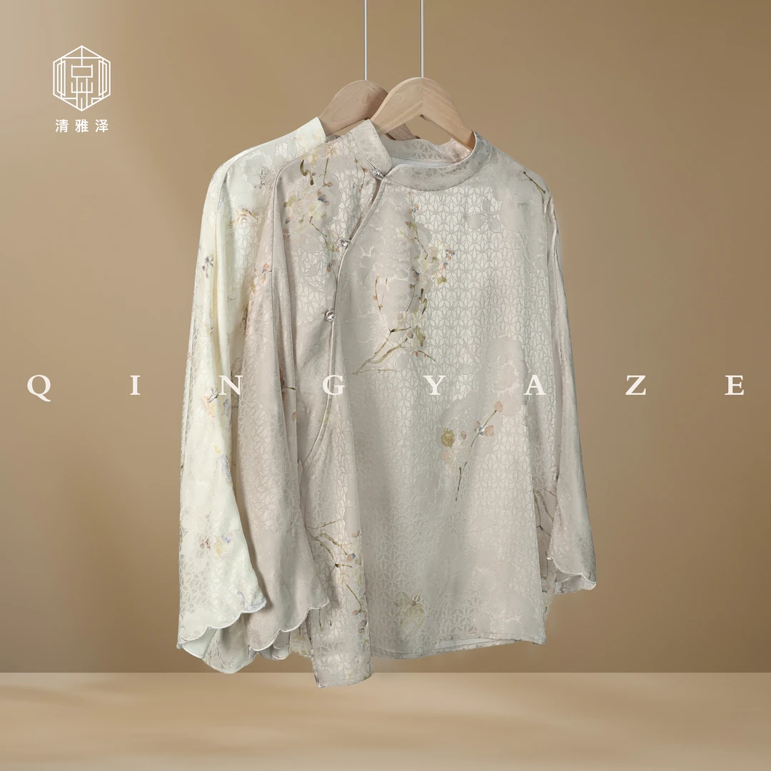 白玉兰！桑蚕丝透孔罗新中式上衣！GZ4433