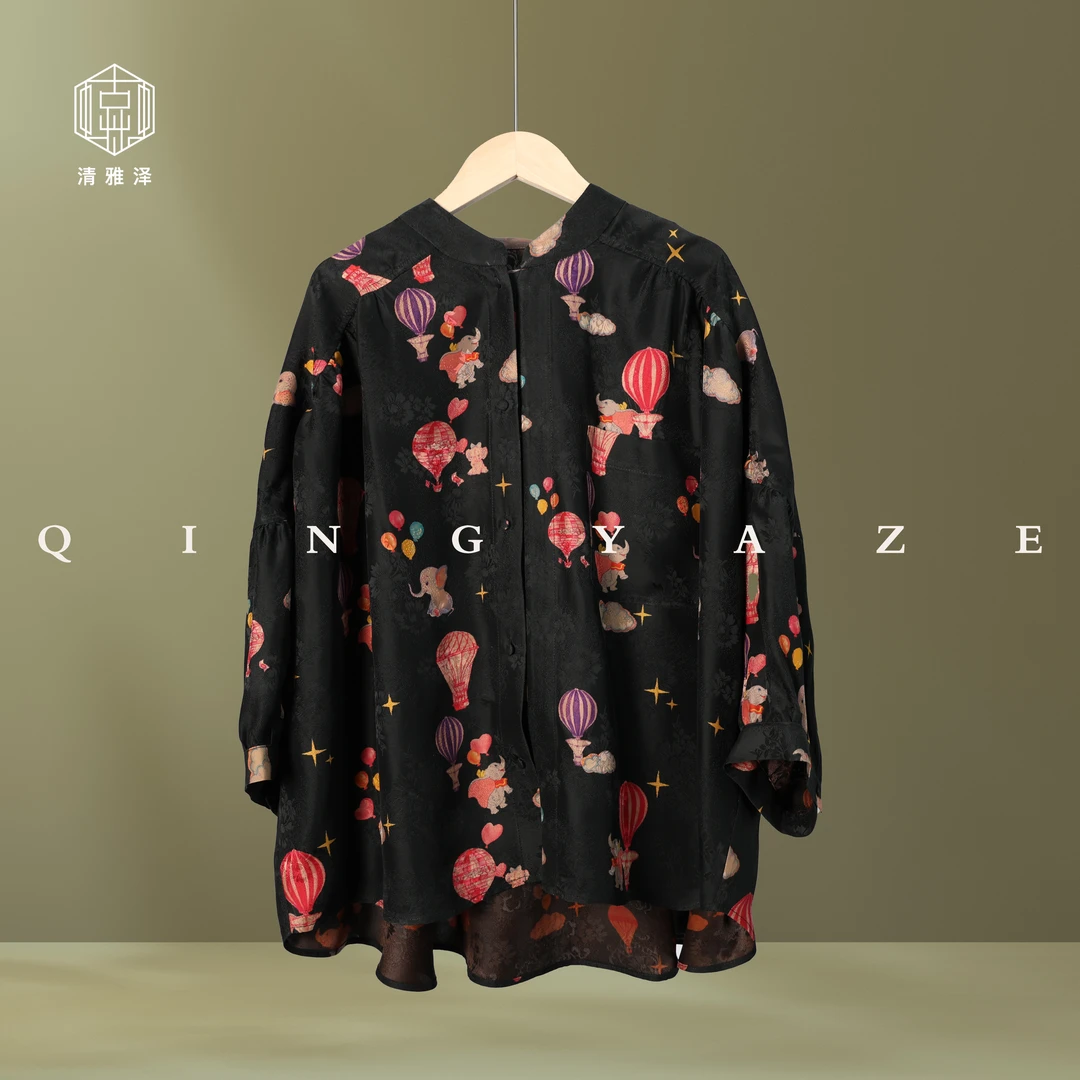 热气球小象！真丝红云纱新中式上衣！GZ4408