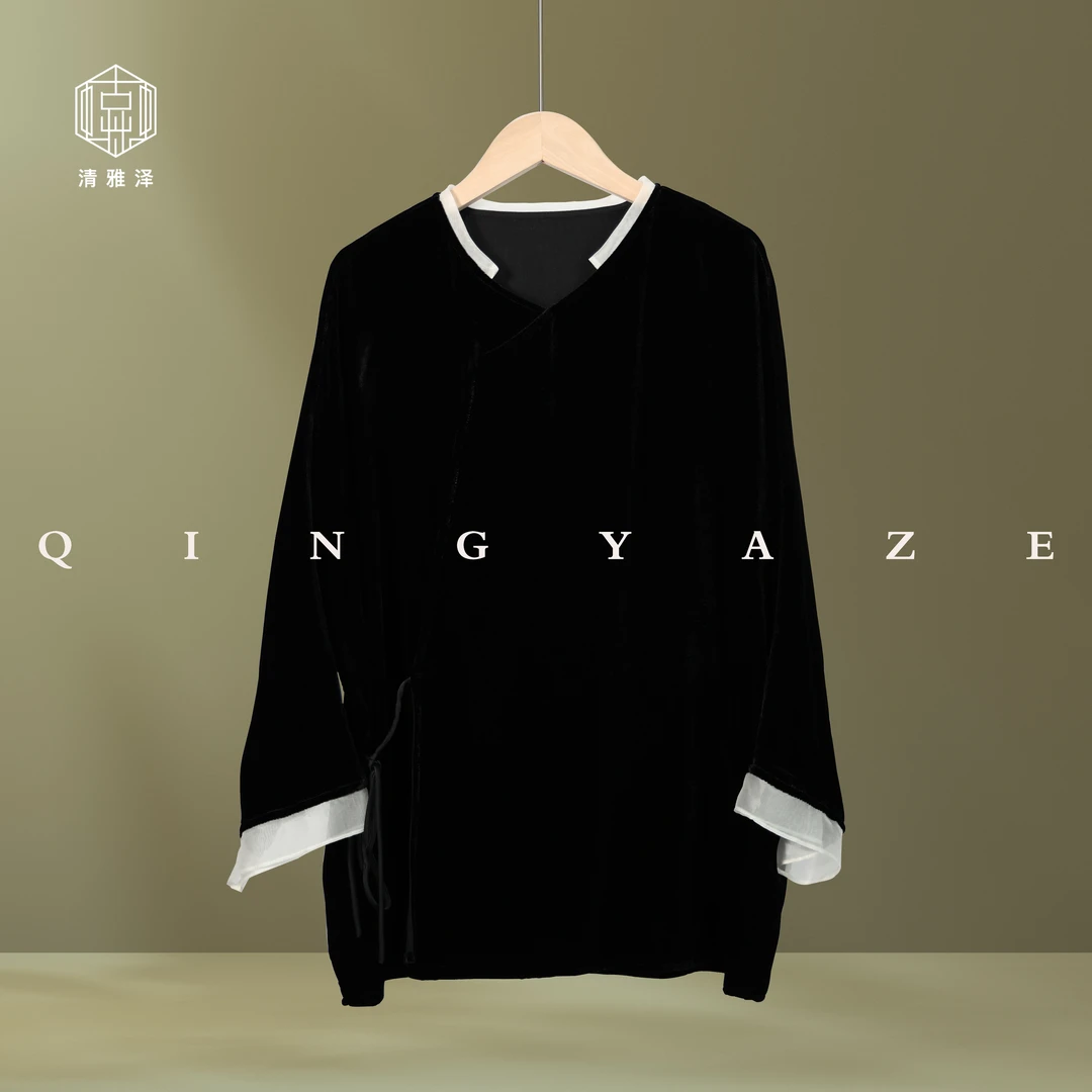 白鹤少年！真丝丝绒新中式上衣！GZ4452