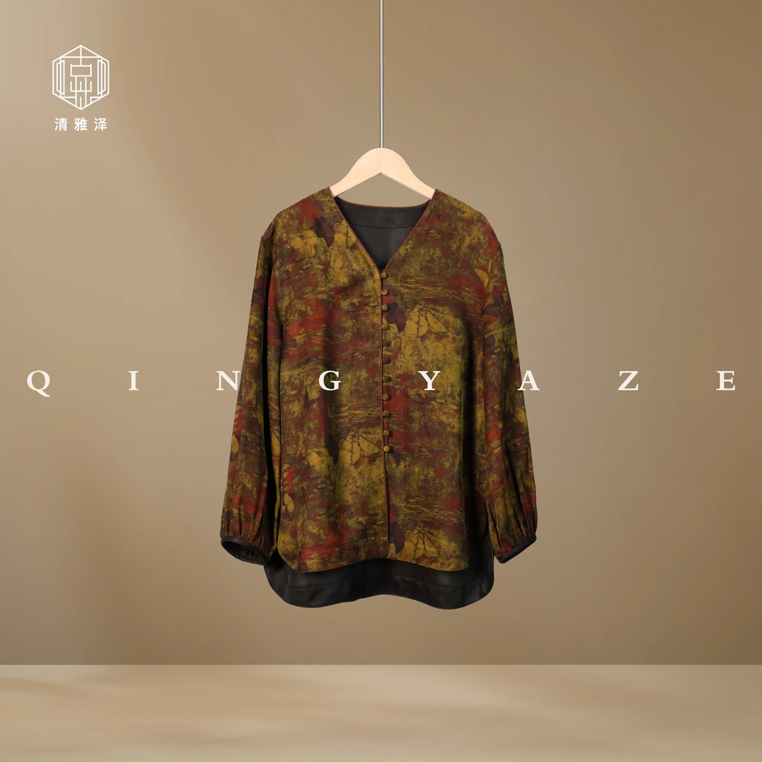 墨池绿蝶！40姆米湖丝重缎香云纱上衣！GZ4908