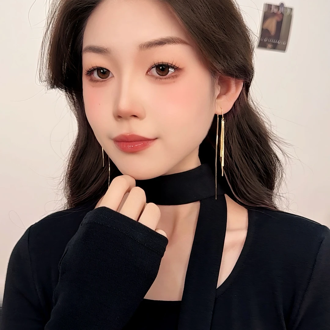 925银针081金色流苏长款耳钉时尚显瘦气质ins耳环