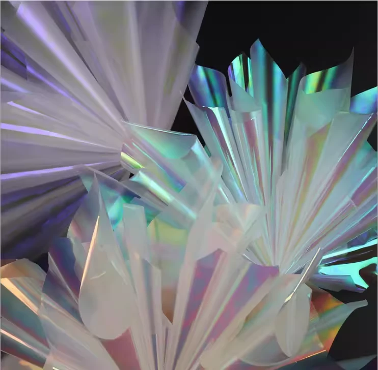 幻彩膜鲜花包装纸珠光纸镭射彩虹透明七彩炫彩包花棒棒糖花束材料