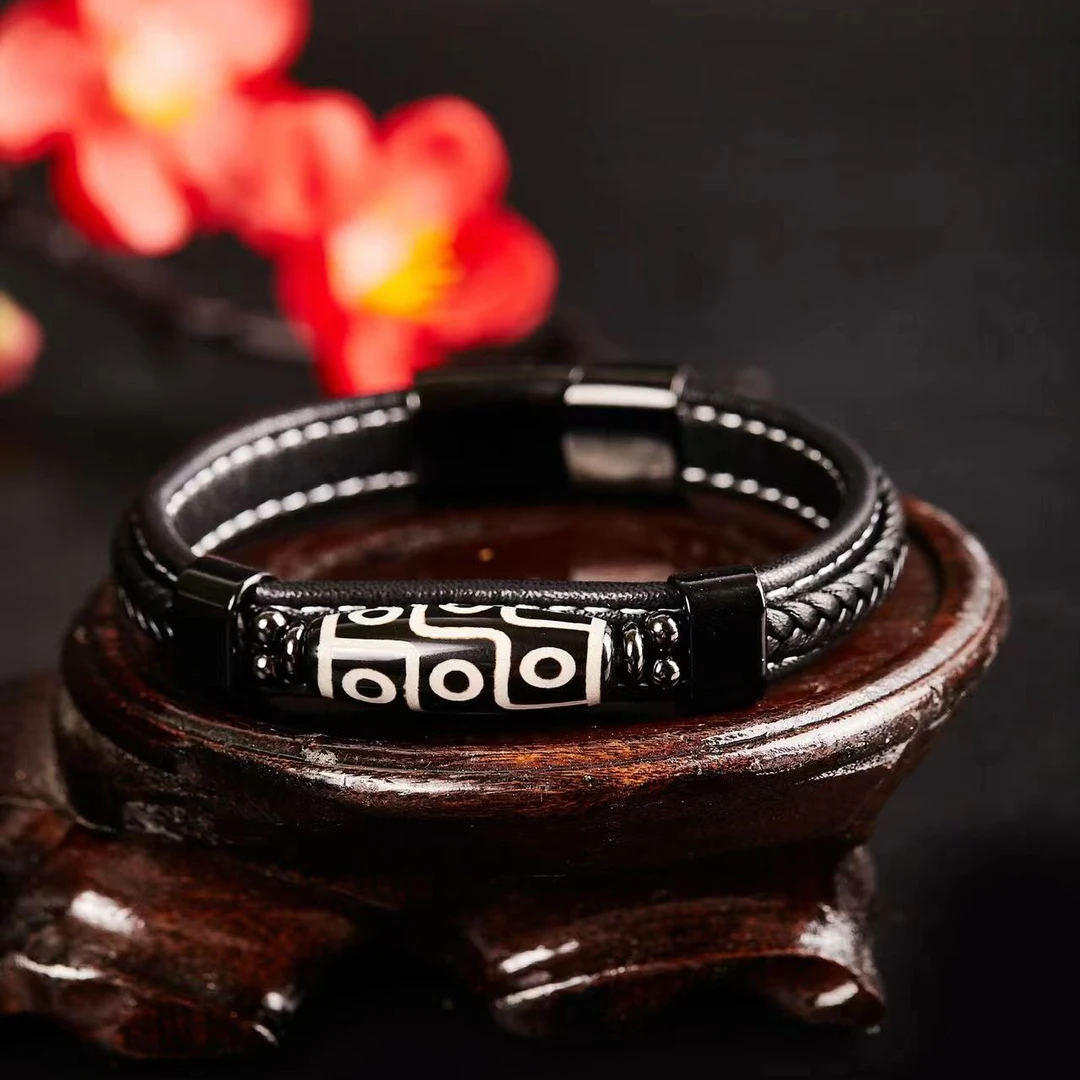 钛钢皮质手链 藏式民族风九眼珠男女款手工编织情侣简约个性手链