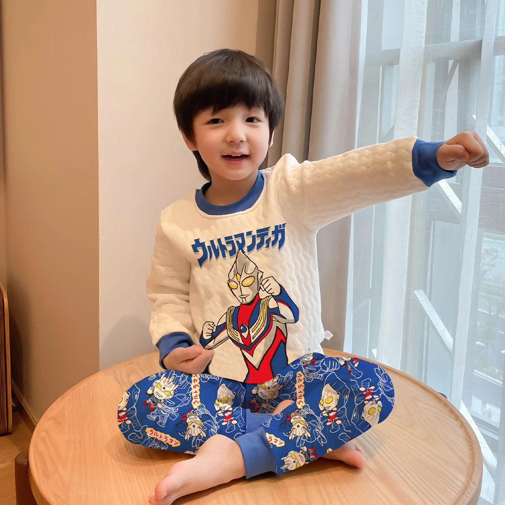 儿童家居服100%纯棉保暖内衣套装印花凹凸曼男童秋衣裤宝宝冬睡衣