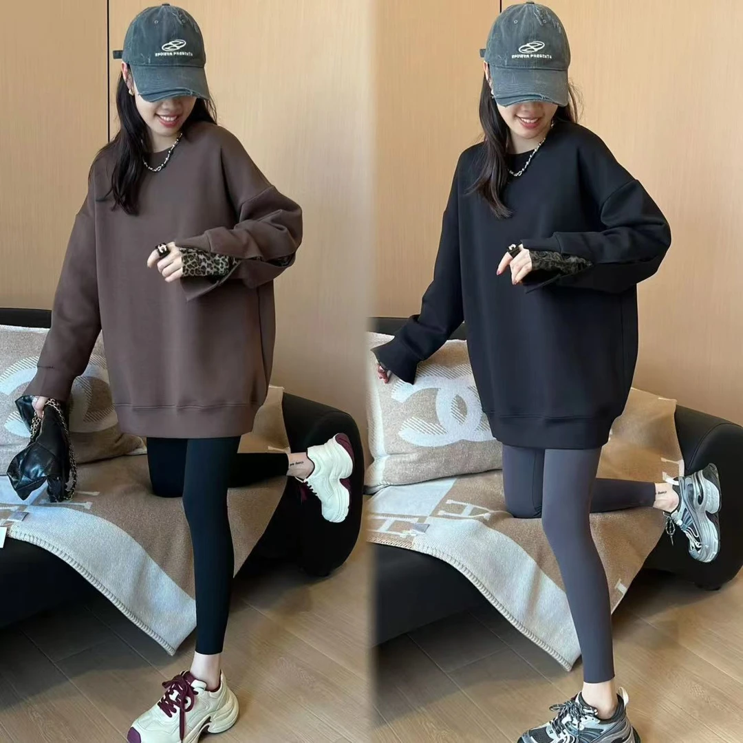 二姐的宝藏秋冬新款时尚袖子休闲气质复古撞色拼接长袖卫衣#24316