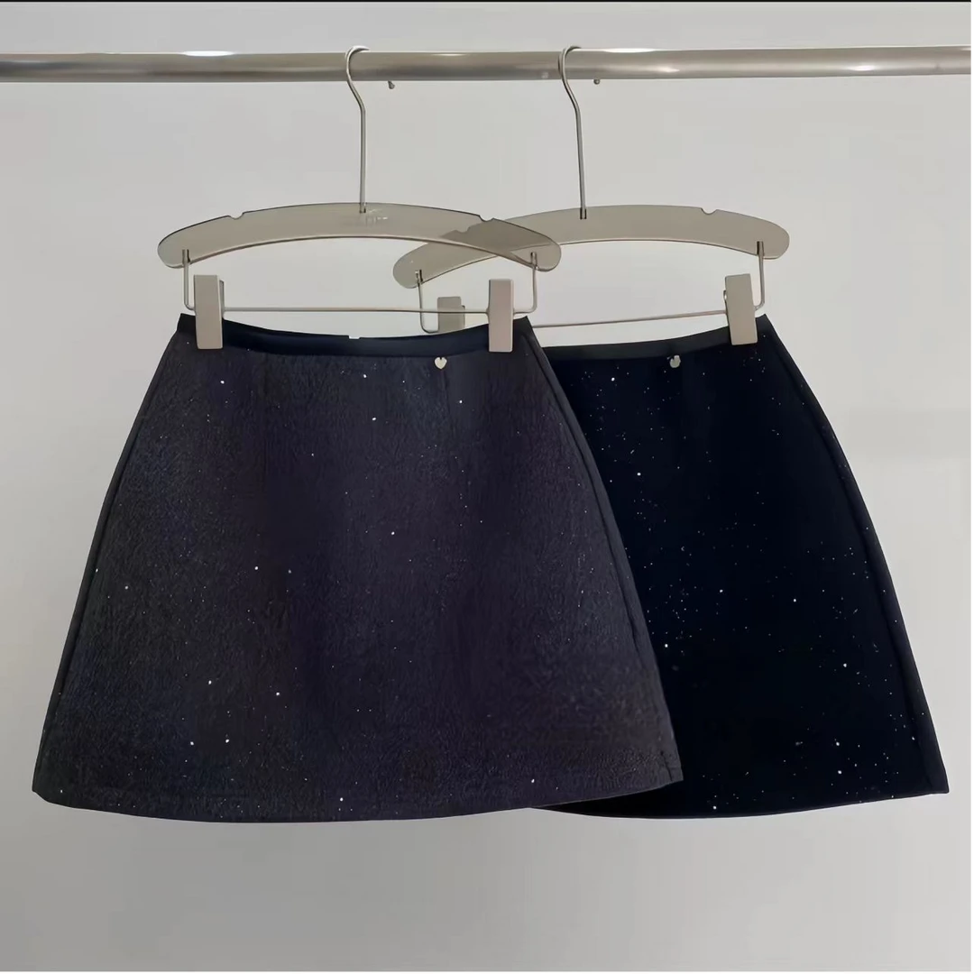 星空秋冬亮片裙韩系精致闪闪半身裙女高腰显瘦A字短裙半身裙秋冬