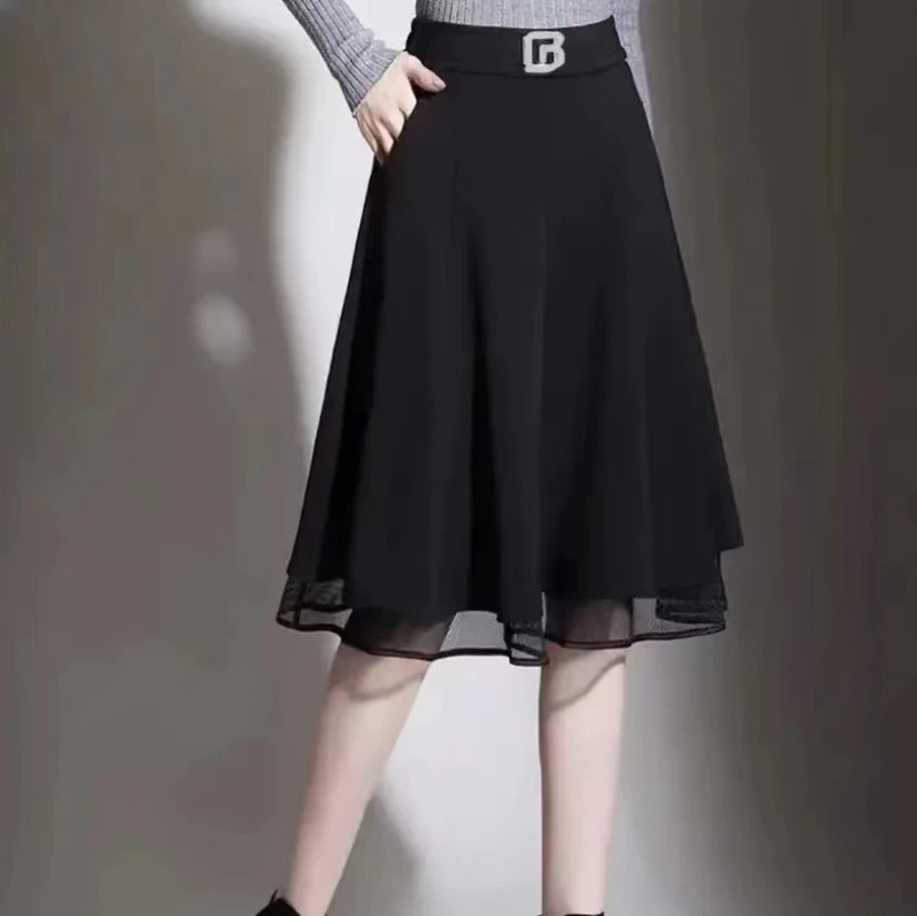 高品质半身裙A字裙遮肚高腰修身显瘦显高收腰法式百褶裙