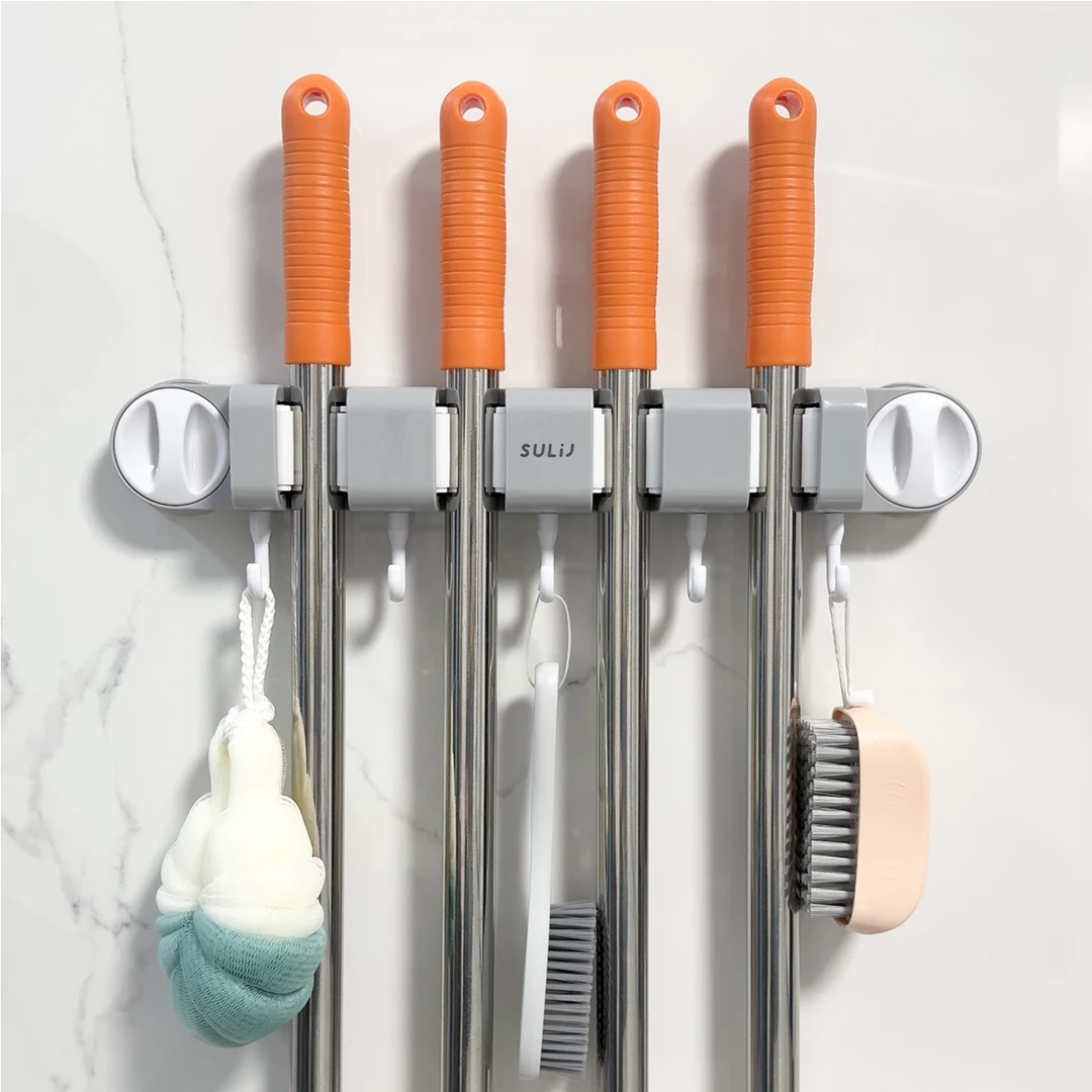 免打孔多功能拖把架卫生间浴室强力吸盘拖把夹拖布夹墙上收纳神器