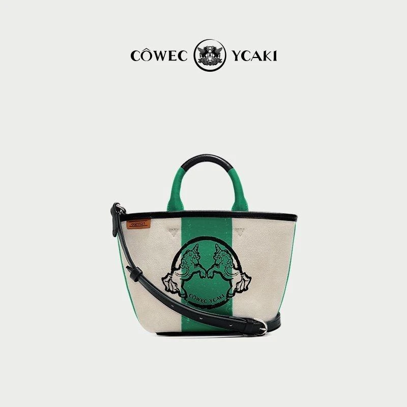 【官方正品】CowecYcaki夏季新款米白拼绿设计感菜篮包托特z