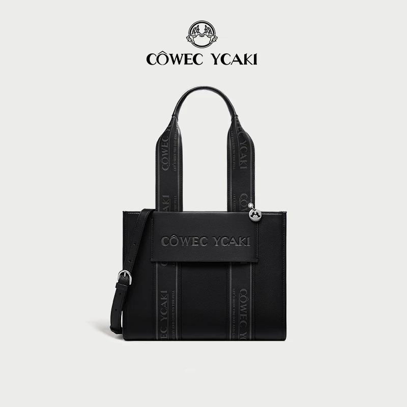 【官方正品】CowecYcaki2023秋冬新款大容量托特包单肩斜挎包黑色z