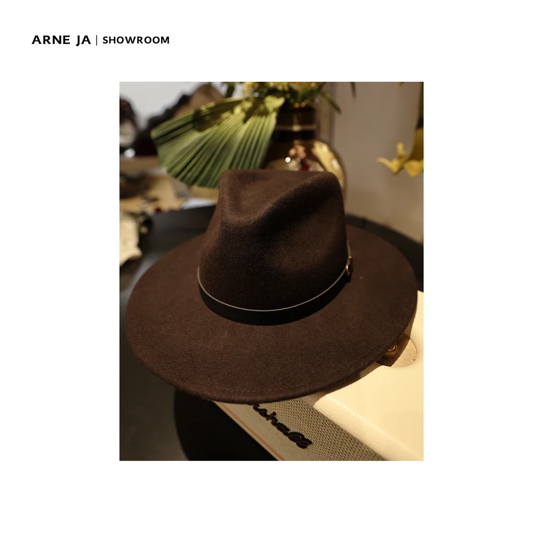 ARNE JA｜“法式美学”黑咖爵士度假羊毛大檐巴拿马毛呢帽AS015