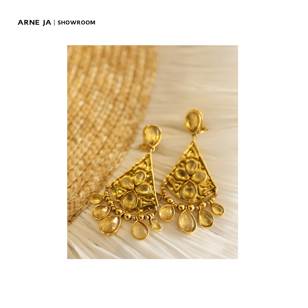 合金耳饰 ARNE JA｜“手工坊系列”异域雕刻镶嵌破裂水晶耳环