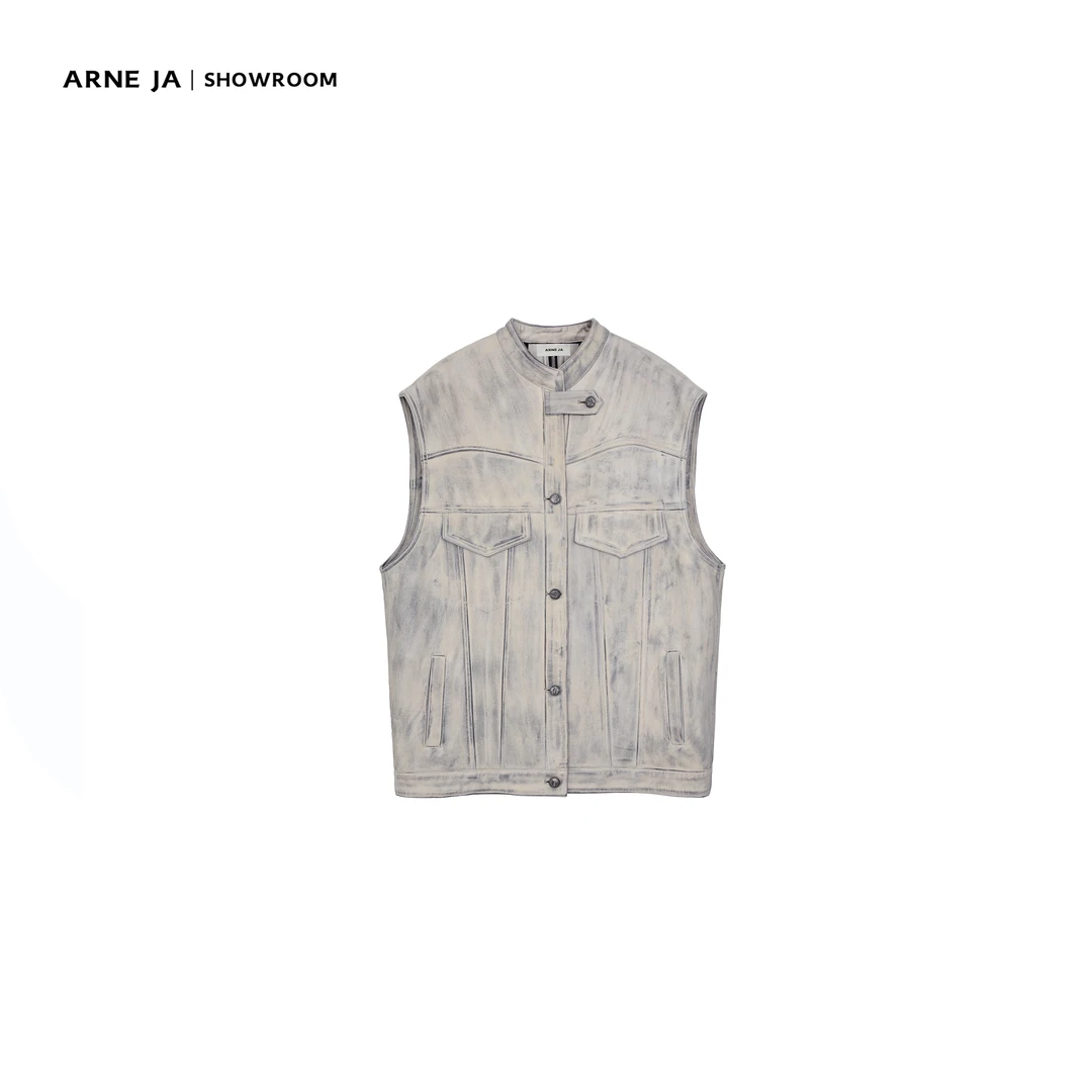 【清仓】NO退NO换 /反精致主义复古擦色羊皮廓形马甲A012