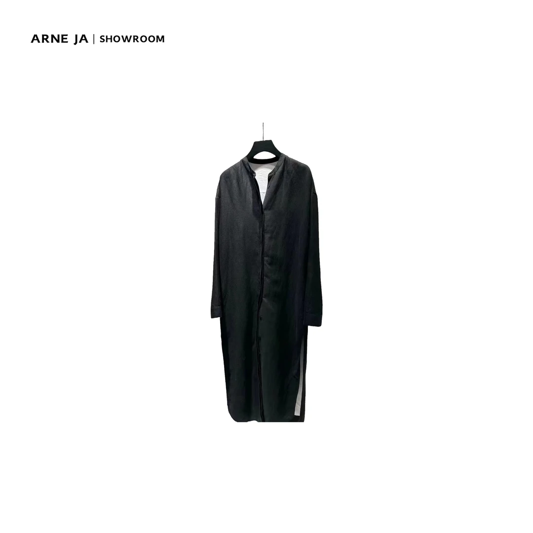 ARNE JA | 黑白撞色亚麻极简袍感衬衫风衣外套