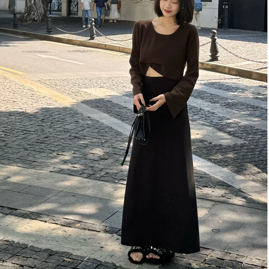 【福桃推荐】秋冬新款显瘦高腰收腰松紧弹极简大A版毛尼半身裙