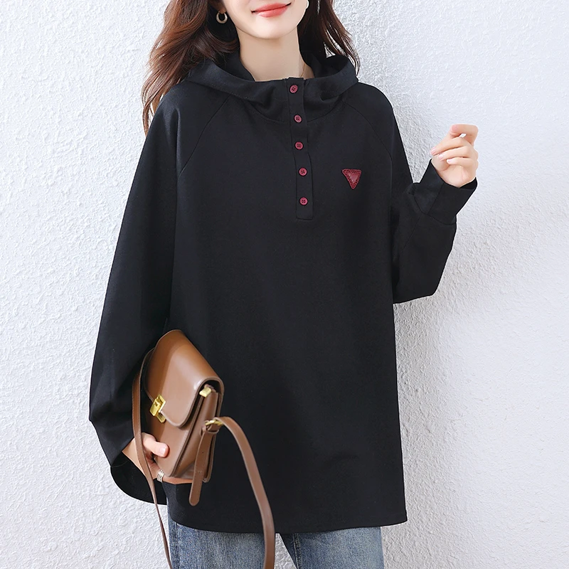 【女神新衣】拼接拼色潮流百搭显瘦连帽卫衣女设计感减龄上衣