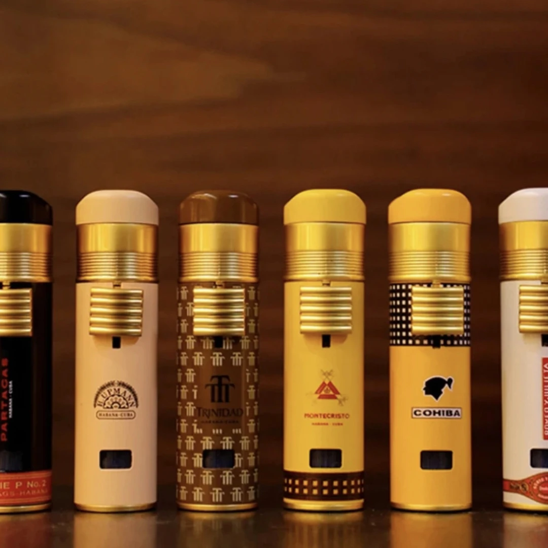 趣味雪茄打火机 古巴雪茄品牌铝管打火机 带雪茄 托鈷孔器三火焰