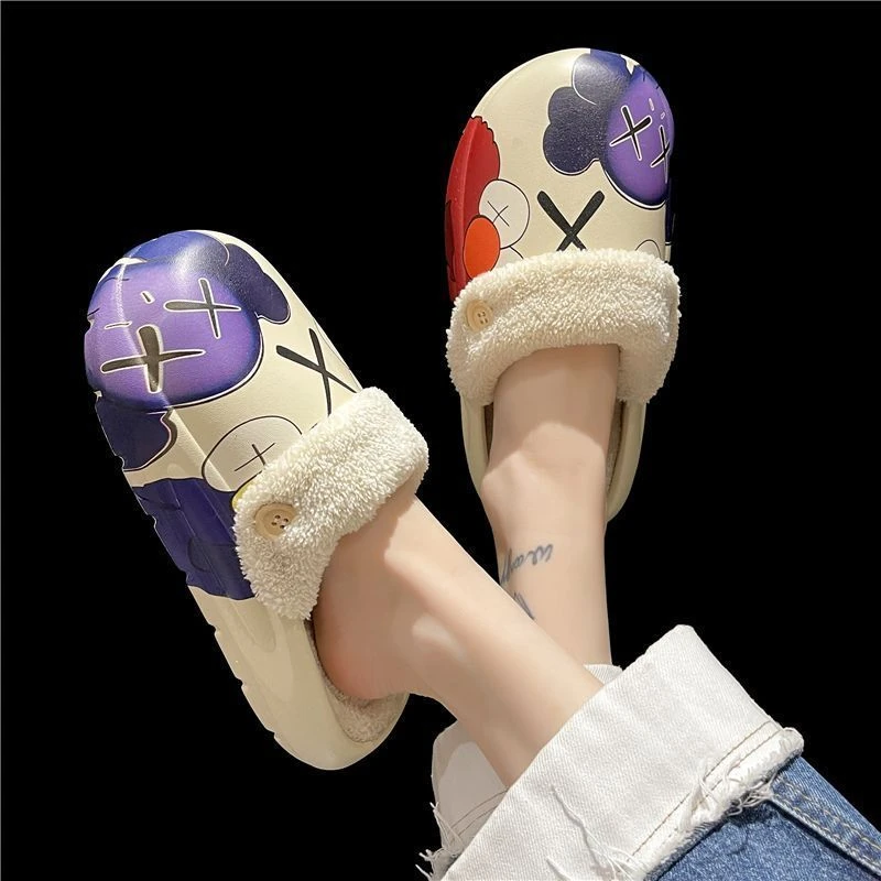 可拆卸棉拖鞋女士秋冬季室内家居情侣厚底防水防滑毛绒拖鞋男冬天