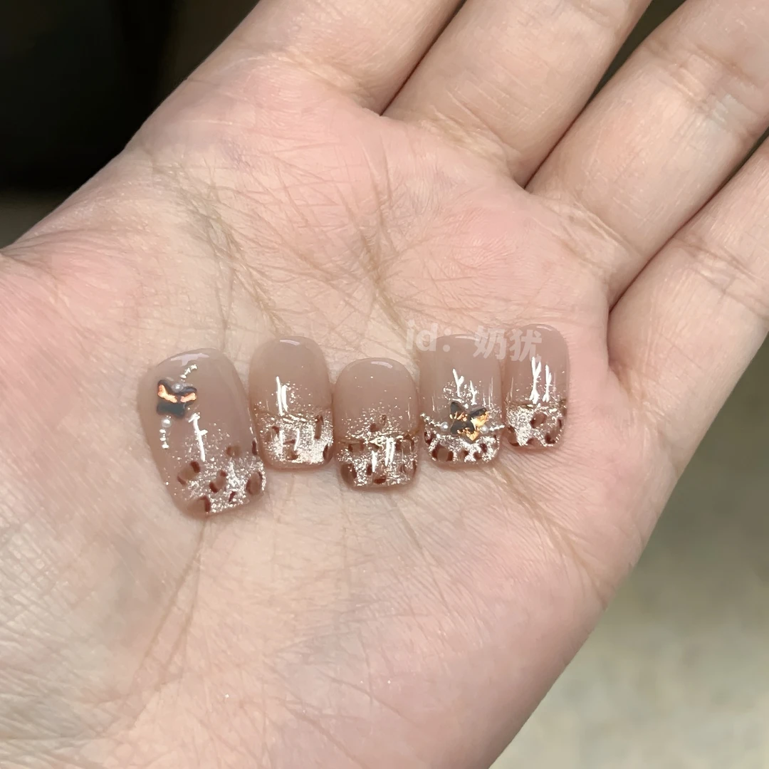 【小猎豹】高品质纯手工豹纹晶石显白穿戴甲甜酷复古美甲贴片成品