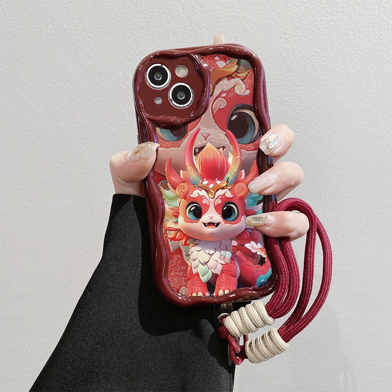 红龙宝曲边纹苹果15手机壳（华为oppo小米vivo）iphone13防摔
